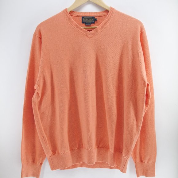 Pendleton Orange Mens V Neck Knit‎ Pullover Sweater Size Medium - Picture 1 of 7